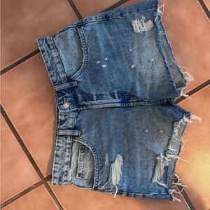 Zara Light Blue Distressed Denim Shorts